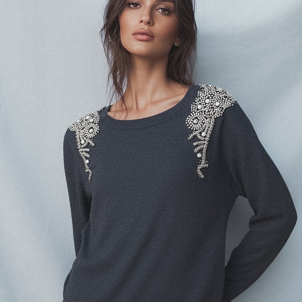 Halogen Dark Gray Sweater with Embellished Shoulders